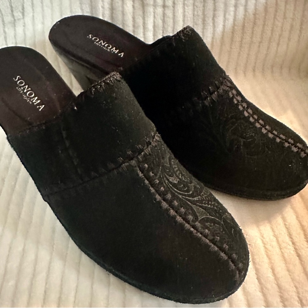 Sonoma Juliette Women’s Black Suede Heeled Clogs Size 6 - Picture 1 of 8